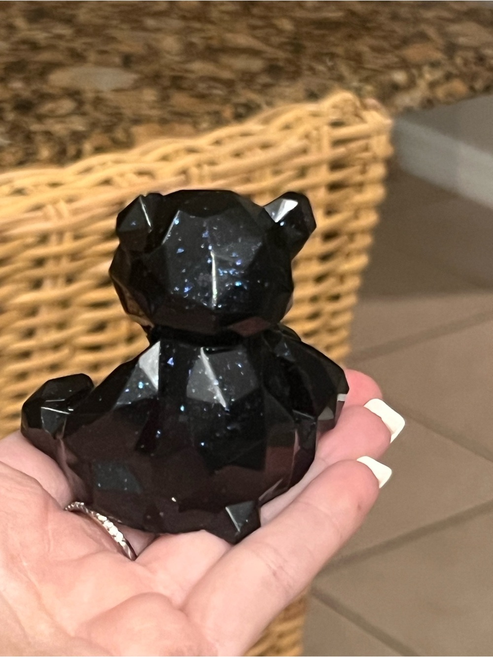 Handmade Geometric Black Bear Figurine with Sparkles - Picture 3 of 6